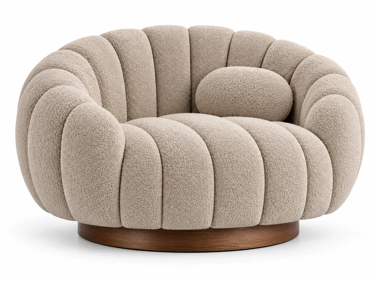 Poltrona, seduta a spicchi e base circolare, beige/marrone