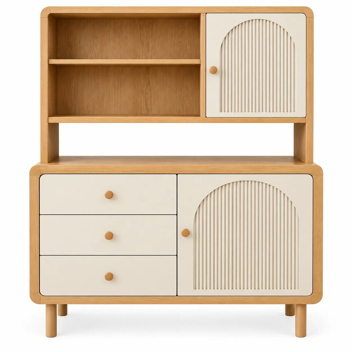 Credenza, ripiani superiori, ante e cassetti, marrone/beige