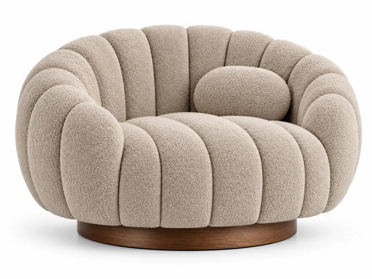 Poltrona, seduta a spicchi e base circolare, beige/marrone